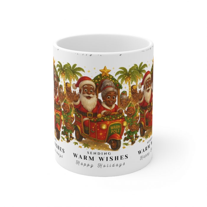 Black Santa Family Christmas Mug | Sending Warm Wishes Holiday Coffee Cup