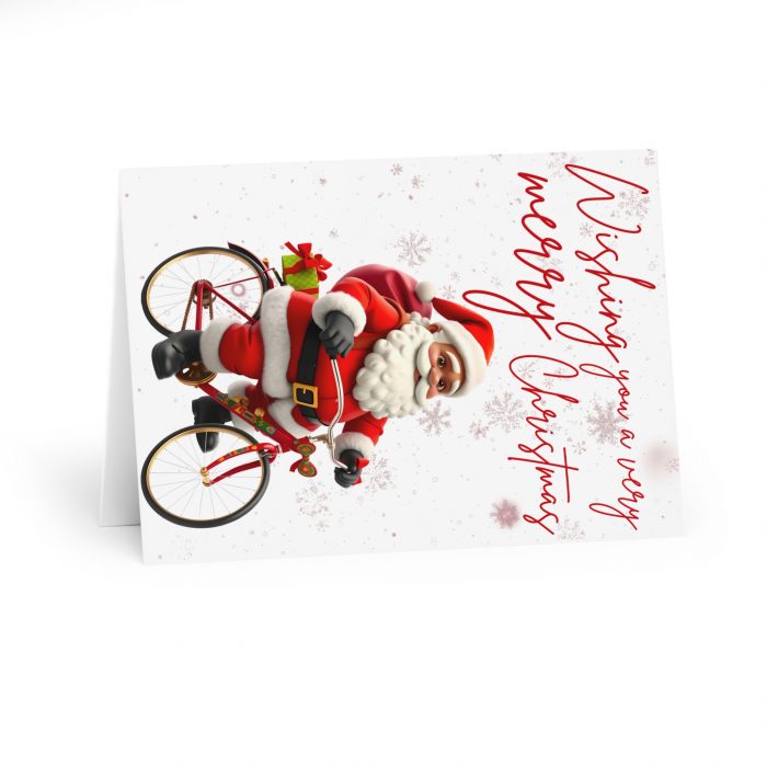 Santa on Bicycle Christmas Greeting Card