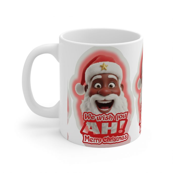 We Wish You Ah! Merry Christmas Brown Santa Mug | Christmas Coffee Cup