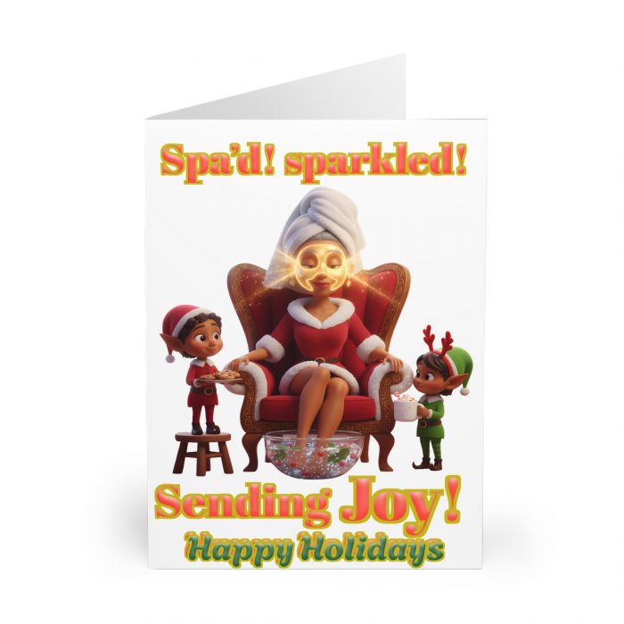 Spa Day Brown Mrs Claus Illustration 5 pack Greeting Cards