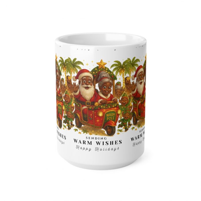 Black Santa Family Christmas Mug | Sending Warm Wishes Holiday Coffee Cup