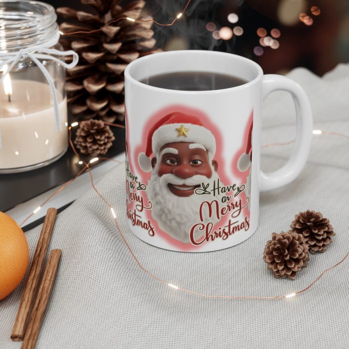 Smiling Brown Santa Claus Merry Christmas Mug | Ceramic Coffee Cup 11oz 15oz