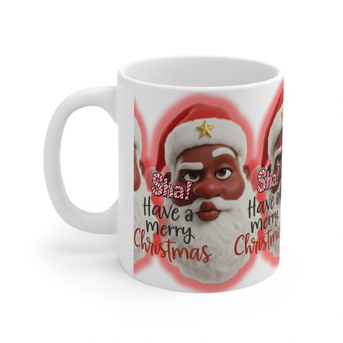 Humorous Pouting Black Santa Face Sha! Have a Merry Christmas Mug | Ceramic Coffee Cup