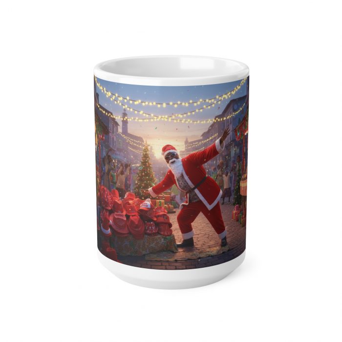 African Brown Santa Claus Street Christmas Scene Mug | Ceramic Coffee Cup
