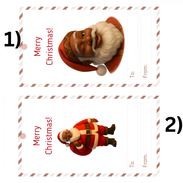 8 Brown Santa Printable Christmas Gift Tags – Single Sheet PDF – Digital Product