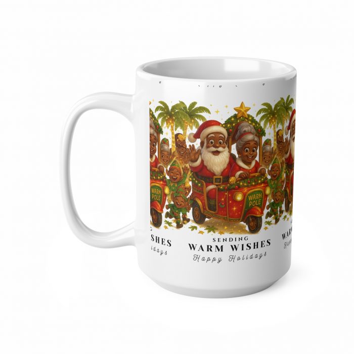 Black Santa Family Christmas Mug | Sending Warm Wishes Holiday Coffee Cup
