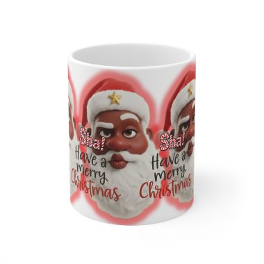 8171564909239775094_2048.jpeg Humorous Pouting Black Santa Face Sha! Have a Merry Christmas Mug | Ceramic Coffee Cup