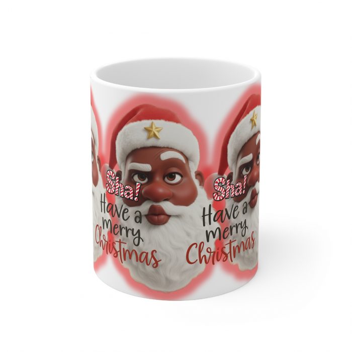 Humorous Pouting Black Santa Face Sha! Have a Merry Christmas Mug | Ceramic Coffee Cup