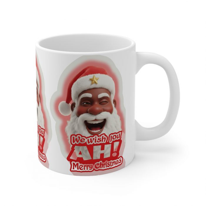 We Wish You AH! Merry Christmas Winking Brown Santa Mug | Ceramic Coffee Cup