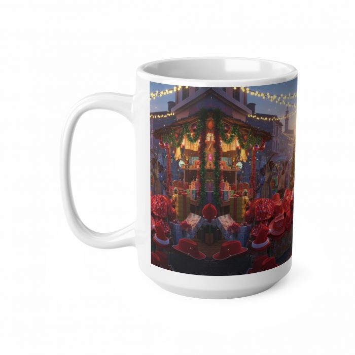 African Brown Santa Claus Street Christmas Scene Mug | Ceramic Coffee Cup