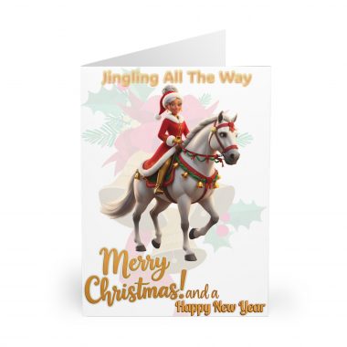 8567775376431572445_2048.jpeg Brown Mrs Claus Riding Horse Christmas Card pack | Holiday Greeting Cards (5)