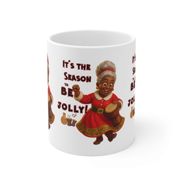 Jolly Brown Mrs Claus sharing festive cheer Christmas mug | Ceramic Coffee Cup 11oz 15oz