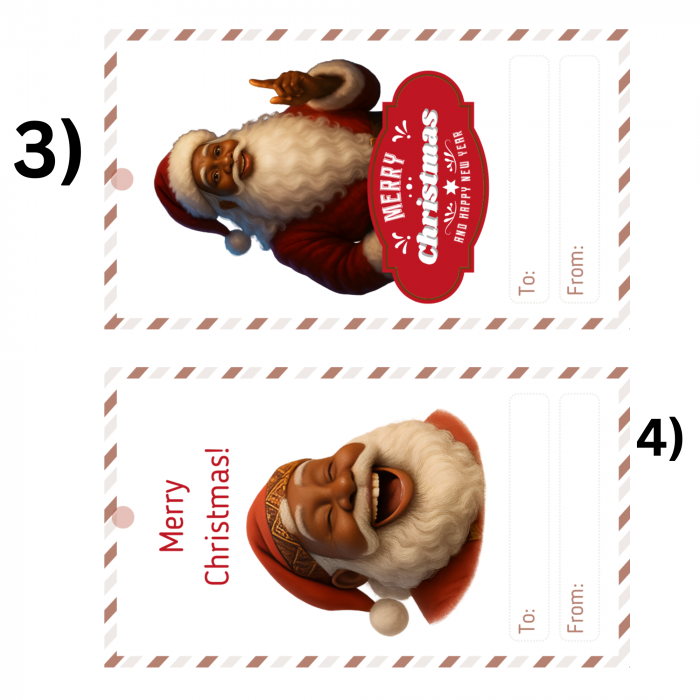 9 Brown Santa Printable Christmas Gift Tags – Single Sheet PDF – Digital Product