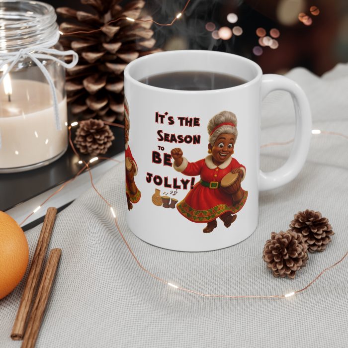 Jolly Brown Mrs Claus sharing festive cheer Christmas mug | Ceramic Coffee Cup 11oz 15oz