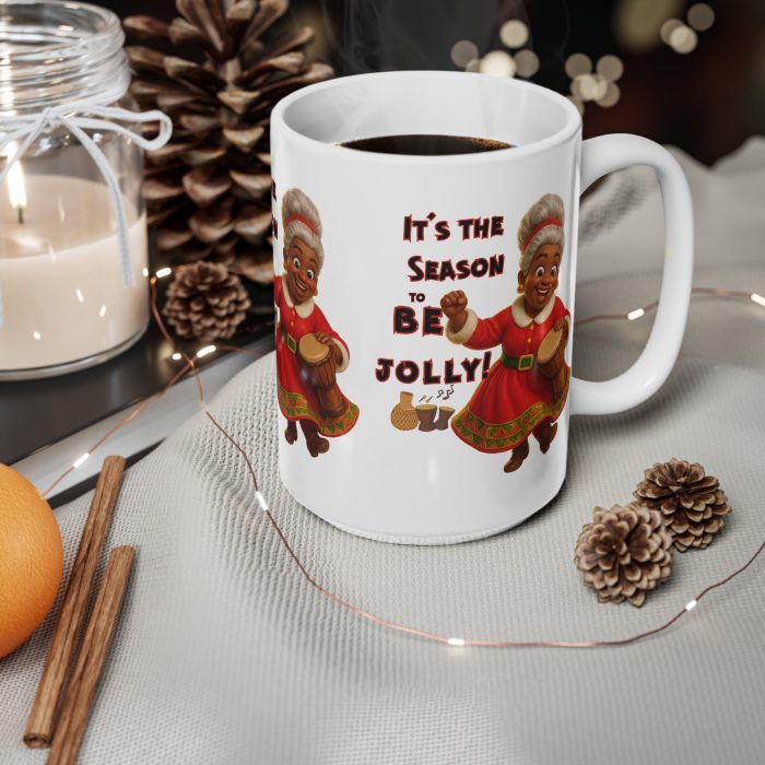 Jolly Brown Mrs Claus sharing festive cheer Christmas mug | Ceramic Coffee Cup 11oz 15oz