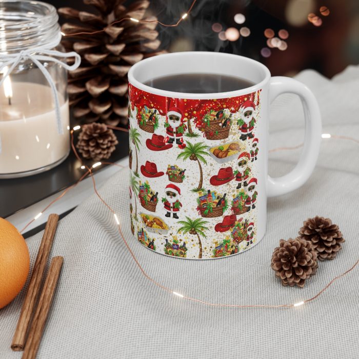 Santa Palm Tree Pattern Ceramic Mug | Christmas Coffee Cup