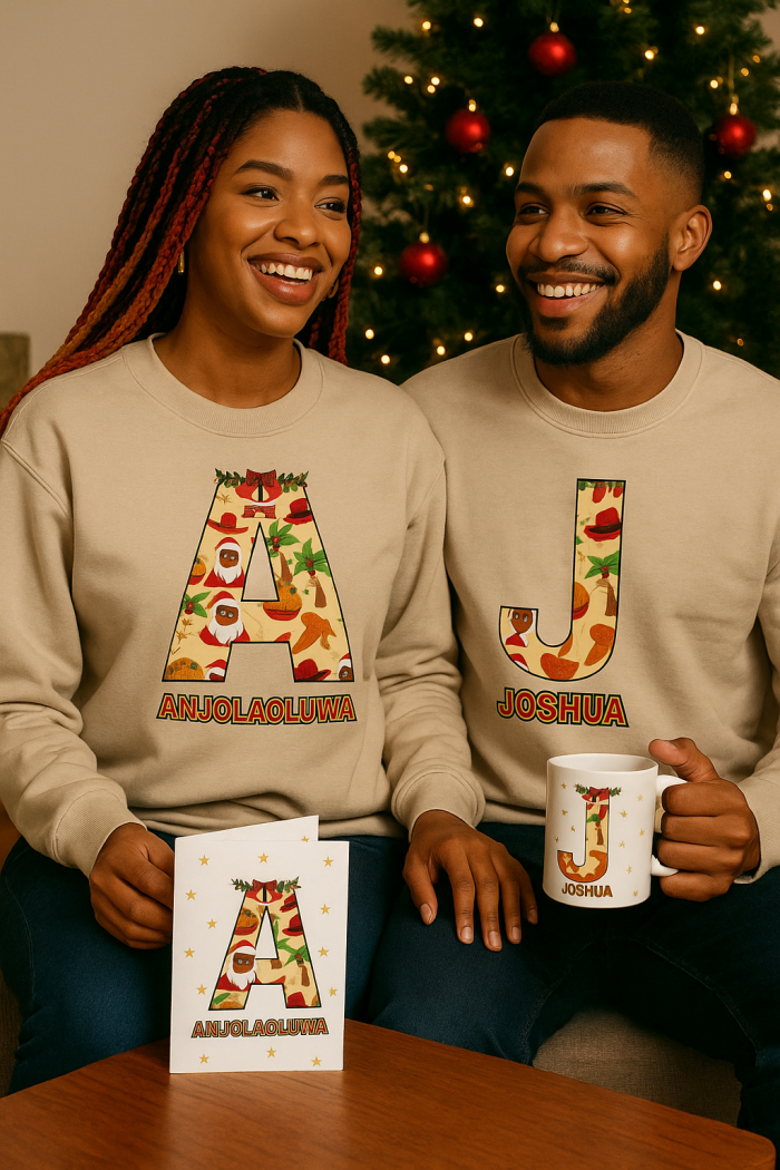 Personalized African Christmas Alphabet Greeting Card (A–Z)