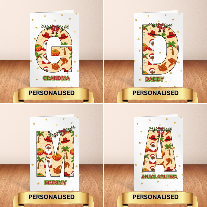 Personalized African Christmas Alphabet Greeting Card (A–Z)