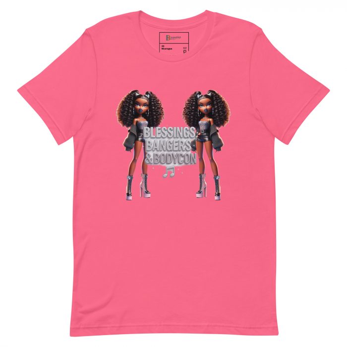 unisex-staple-t-shirt-charity-pink-front-6917a66bb0088.jpg Blessings Bangers Bodycon Detty December Slay Queen t-shirt Cotton Fabric