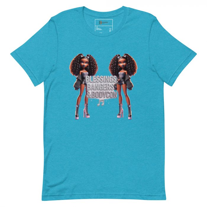 unisex-staple-t-shirt-heather-aqua-front-6917a66c6598f.jpg Blessings Bangers Bodycon Detty December Slay Queen t-shirt Cotton Fabric