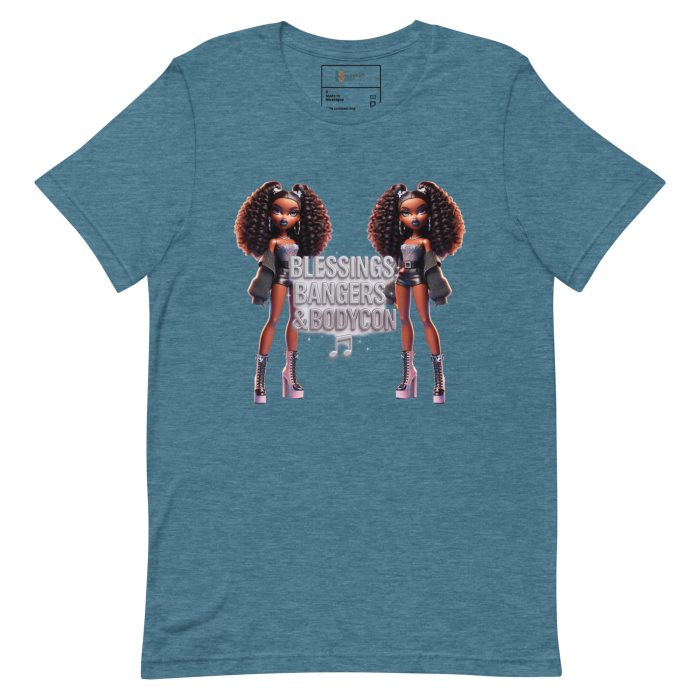 unisex-staple-t-shirt-heather-deep-teal-front-6917a64f4d8c0.jpg Blessings Bangers Bodycon Detty December Slay Queen t-shirt Cotton Fabric