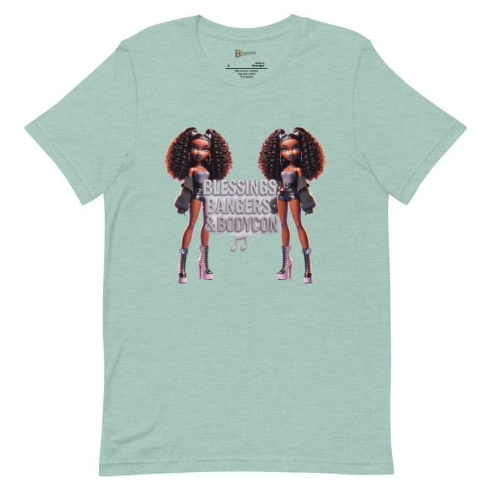 unisex-staple-t-shirt-heather-prism-dusty-blue-front-6917a652a95ba.jpg Blessings Bangers Bodycon Detty December Slay Queen t-shirt Cotton Fabric