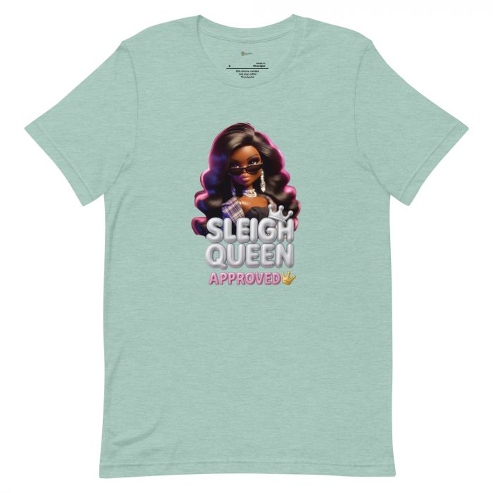 unisex-staple-t-shirt-heather-prism-dusty-blue-front-6917a653a8e6c.jpg Sleigh Queen Approved Detty December Collection Unisex t-shirt Cotton Fabric