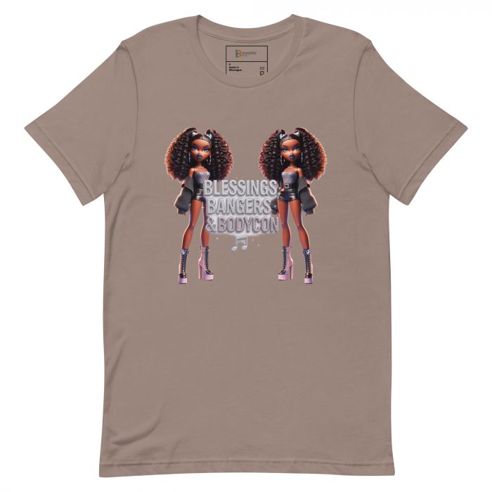 unisex-staple-t-shirt-pebble-front-6917a65e166b6.jpg Blessings Bangers Bodycon Detty December Slay Queen t-shirt Cotton Fabric