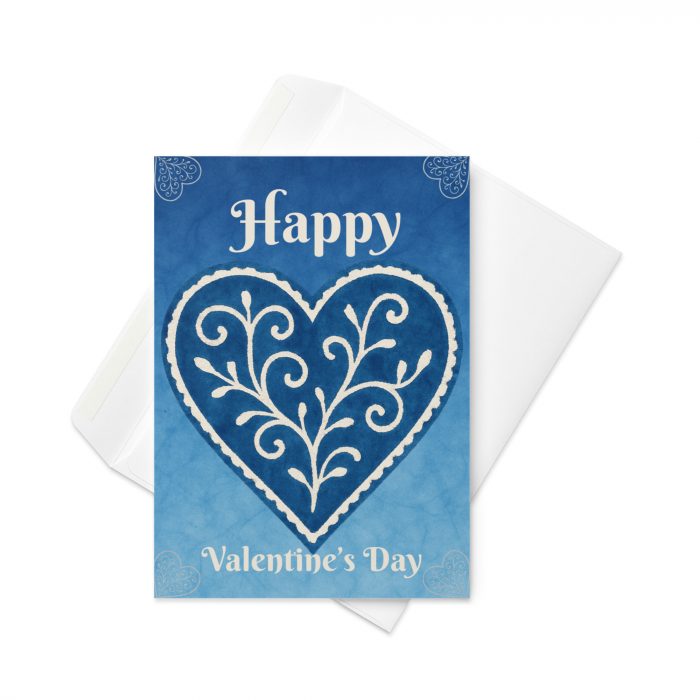 greeting-card-5x7-front-696272f02aef6.jpg Spriral heart Adire Valentine Greeting card