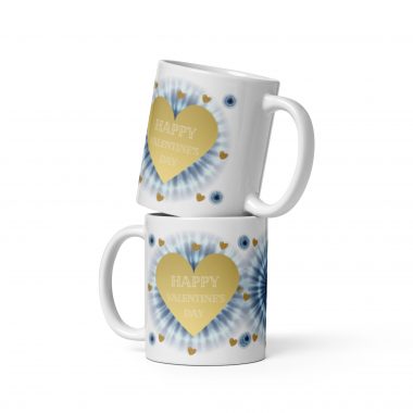Adire Gold Heart White glossy mug
