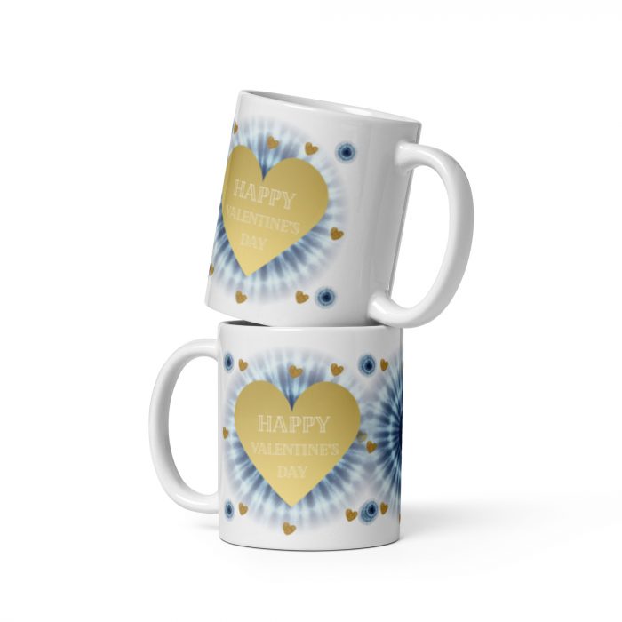 Adire Gold Heart White glossy mug