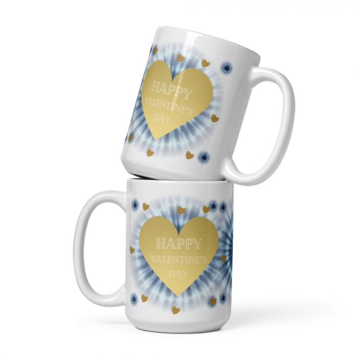 Adire Gold Heart White glossy mug