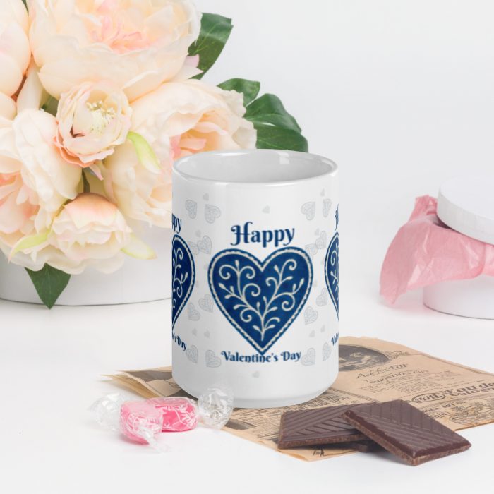 Spiral Adire Love Valentine White glossy mug