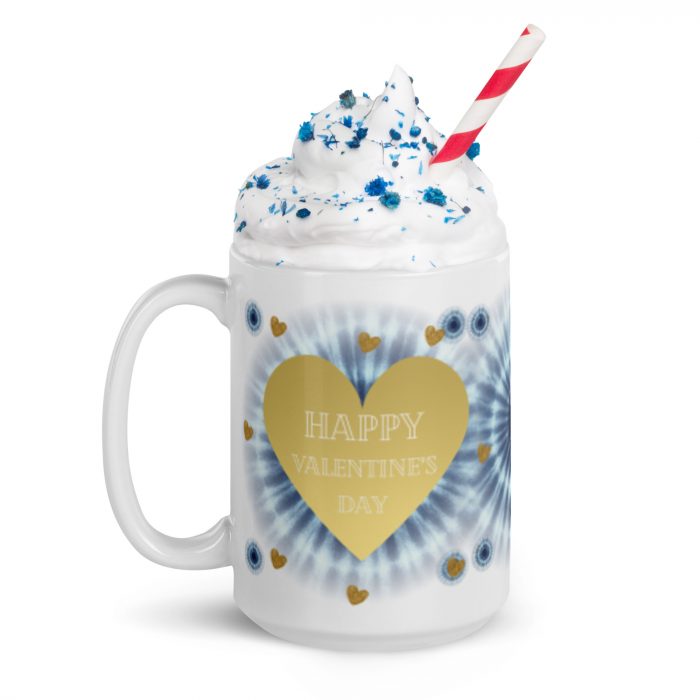 Adire Gold Heart White glossy mug