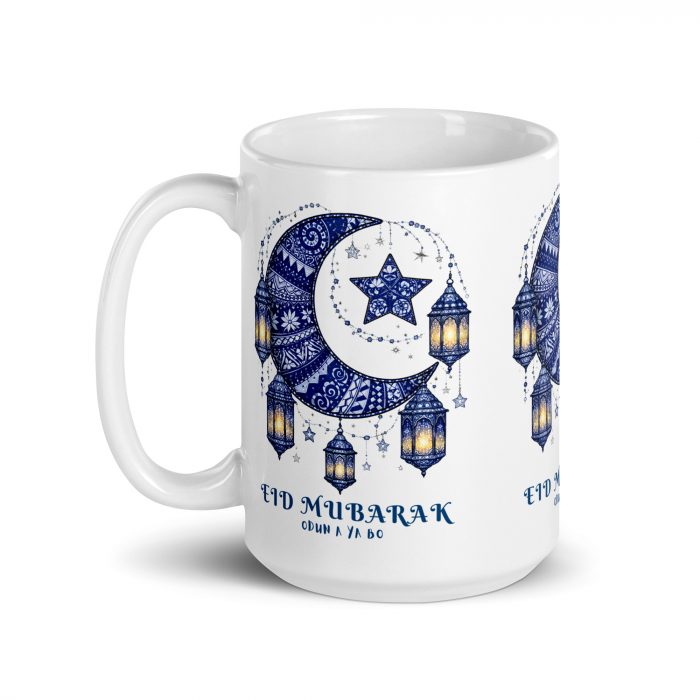 white-glossy-mug-white-15-oz-handle-on-left-696bcad328f6e Adire Pattern Eid Mubarak Islamic Mug Gift