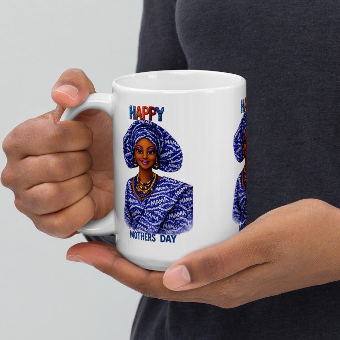 white-glossy-mug-white-15-oz-handle-on-left-696fc6409ccc8 Mama Adire | African-Inspired Mother’s Day Ceramic Mug Gift