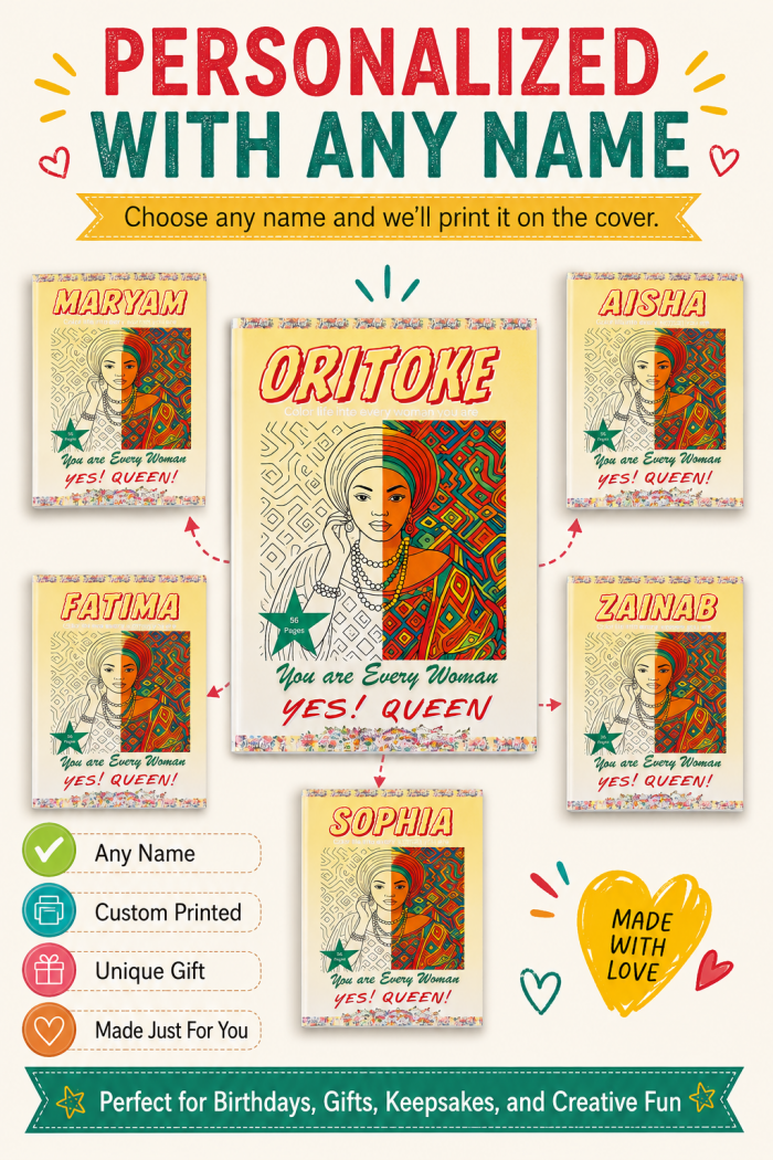 Yes! Queen Personalised Colouring Book 250gsm | African Women Art | Adult Colouring Gift